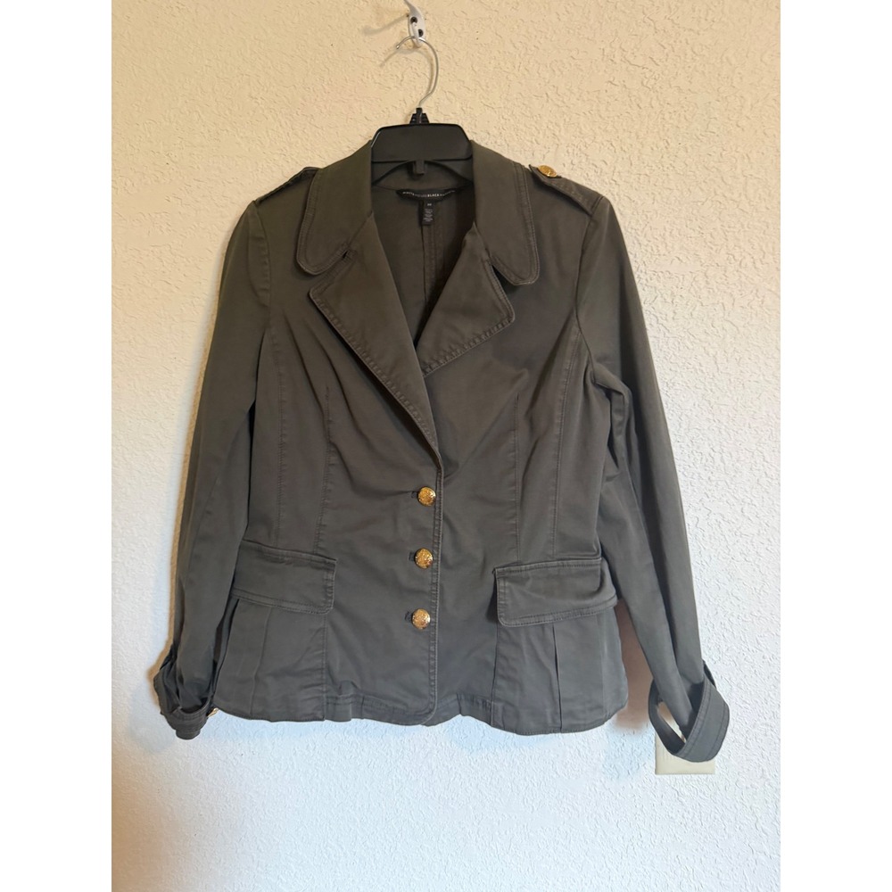 White House Black Market Military Blazer Jacket Olive Green Gold Buttons Size 10